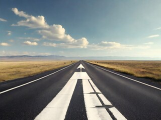 Fototapeta premium view of a straight or forward road. landscape for poster, banner, social media, web. generative AI
