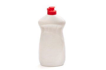 Plastic bottle of detergent isolated on white background.