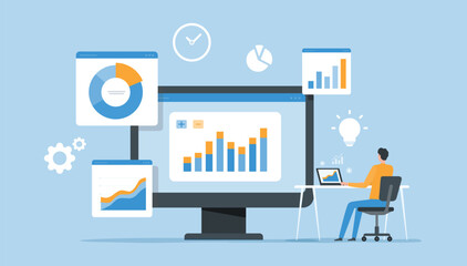 business people working. data analytics . web report graph dashboard monitor. business finance investment planning. flat vector illustration design concept
