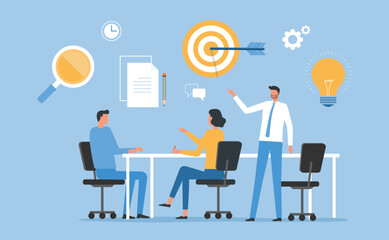 business people team working meeting planning for business goals. Flat vector illustration design concept
