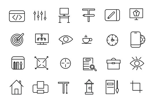 Set of thin line icons of graphic design. Simple linear icons in a modern style flat, Creative Process.