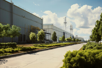 Industrial and commercial buildings.  Factory building. Building for industry or business. Manufacturing plant. Industrial architecture - 745753233