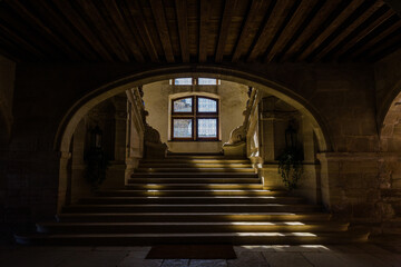 Interior staircase of an old French castle