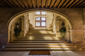 Interior staircase of an old French castle