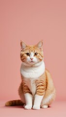 Cute Cat Poses Against Solid Pastel Backdrop