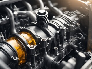 Internal combustion engine in production closeup