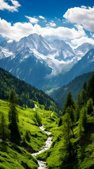 Fototapeta na wymiar Stunning HD Panorama of Majestic Snow-capped Alpine Mountain Range Tranquil Wilderness