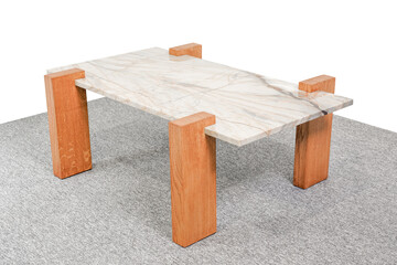 Sintered Stone Quartz Top Coffee Table with solid woods legs. Isolated with clipping path.