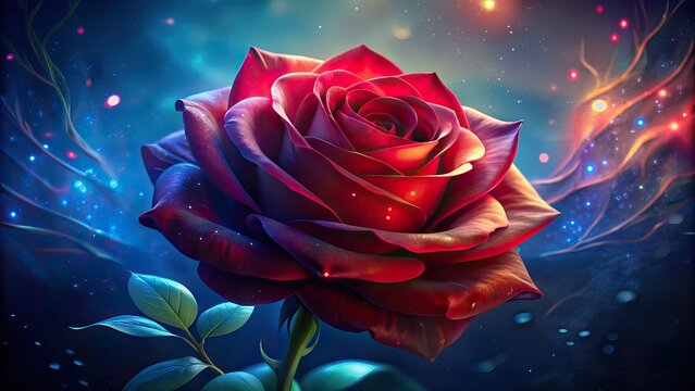 beautiful red rose on blue background