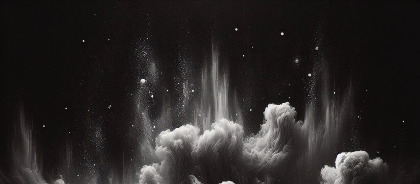 Espect&aacute;culo de estudio con humo blanco sobre fondo negro. Tel&oacute;n de fondo abstracto. Estilo moderno y cl&aacute;sico. Presentaci&oacute;n del producto con espacio para copiar.