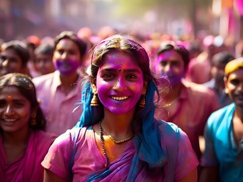 woman at carnival of Holi festival