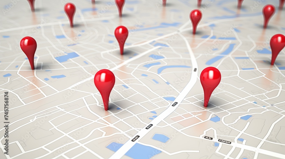 Poster local cadastre map and location pins. search and survey