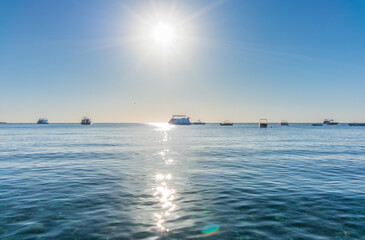 Sunrise over the sea. Panoramic seascape.