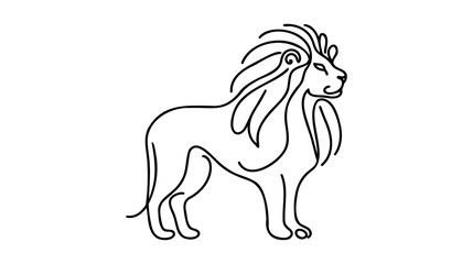 One line design silhouette of lion. Hand drawn minimalism style.vector illustration