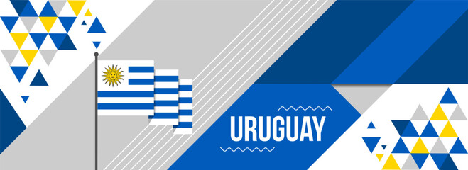 Uruguay national or independence day banner design for country celebration. Flag of Uruguay modern retro design abstract geometric icons. Vector illustration
