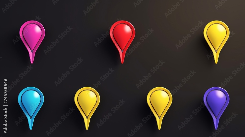 Poster map pointer pin isolated on white background. red location icon set. 3d rendering
