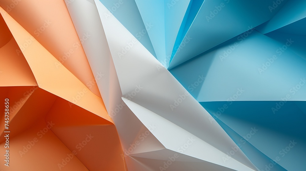 Poster macro image of paper folded in geometric shapes, three-dimensional effect, abstract background
