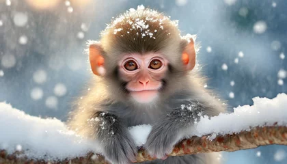Fotobehang 雪の中の猿の子供,Generative AI AI画像 © bigfoot