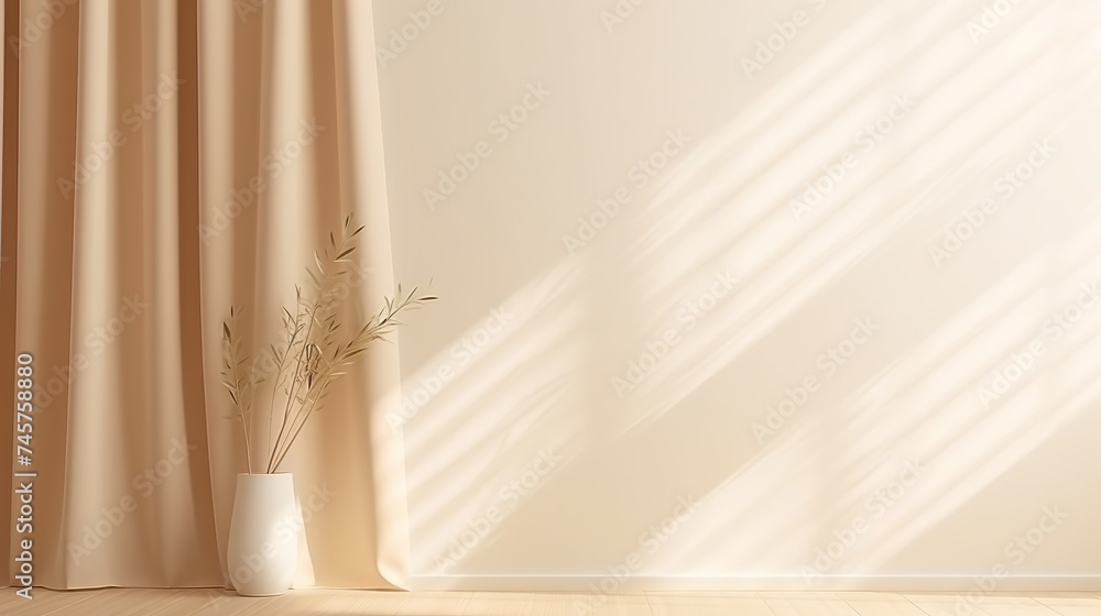Poster minimalistic abstract gentle light beige background for product presentation with light andand intri