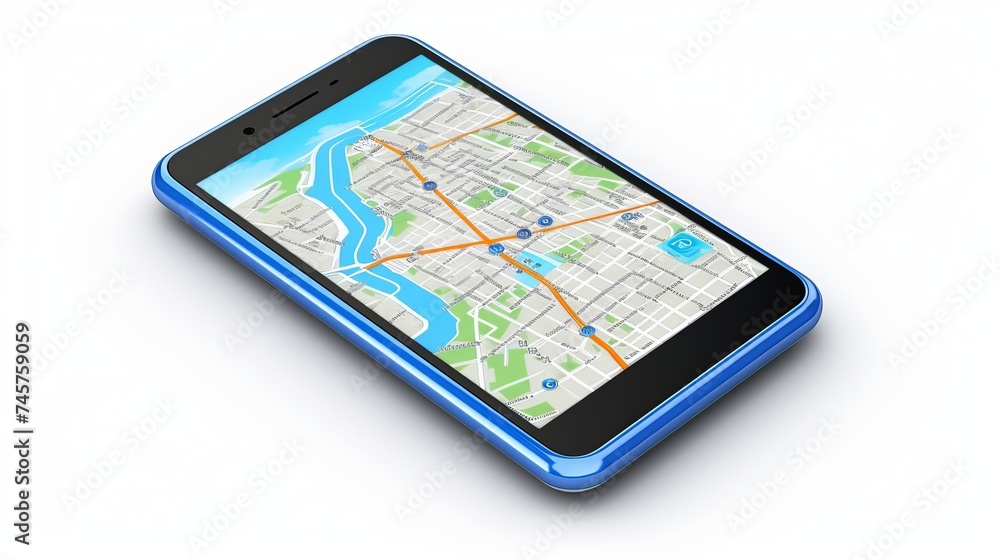 Aufkleber mobile navigation device with 3d city map on white background