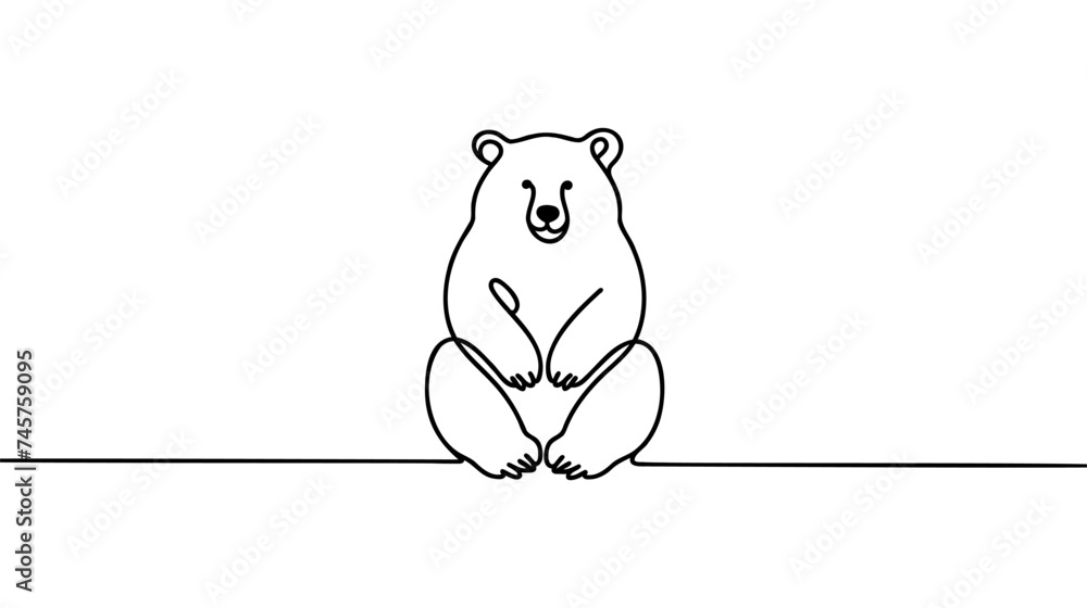Wall mural Continuous one line bear. Vector illustration on white background - Wall murals