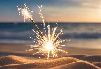 sparkler on the beach - Powered by Adobe