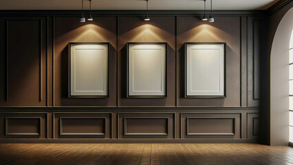 elegant interior wall adorned with three equally each presenting a blank mockup