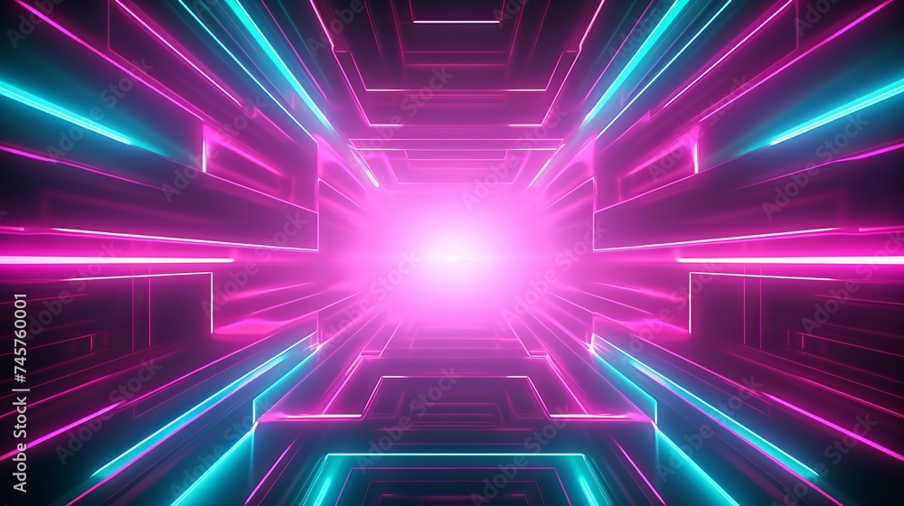 Aufkleber pink and teal dynamic sheets with neon led illumination. retro futurism abstract background