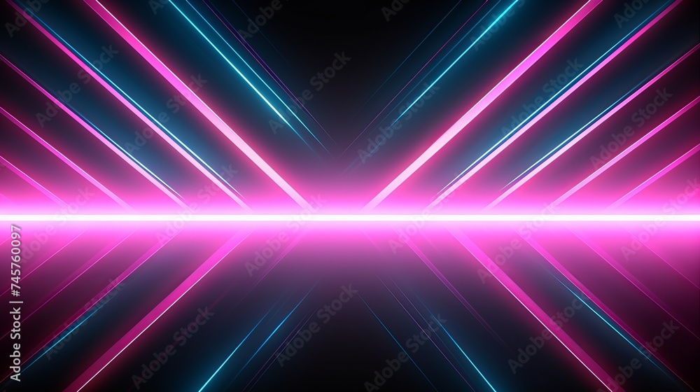Poster pink and teal dynamic sheets with neon led illumination. retro futurism abstract background