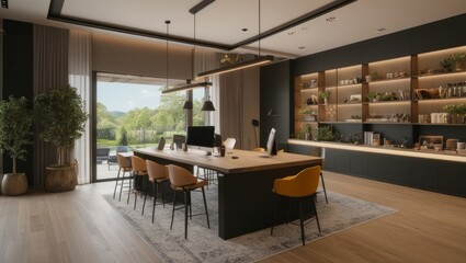 Fototapeta premium Spacious co-working space located in a modern farmhouse