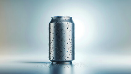 blank soda can mockup, covered in condensation and water droplets