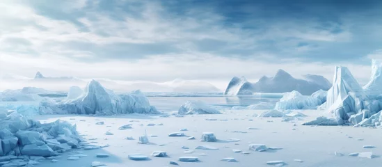 Fotobehang Arctic winter landscape with large glaciers frozen sea © Eyepain
