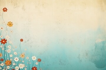 retro background with small summer colorful flowers in vintage style with free space for various inscriptions. antique wall with scuffs in shabby chic style. summer spring laconic natural background - obrazy, fototapety, plakaty