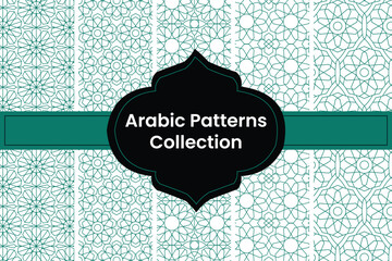 Set of green Arabic Patterns on white Background, Vector	