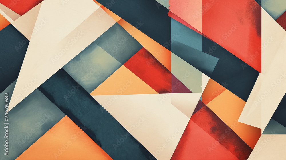 Poster abstract geometric background with triangle shapes in warm and cool tones