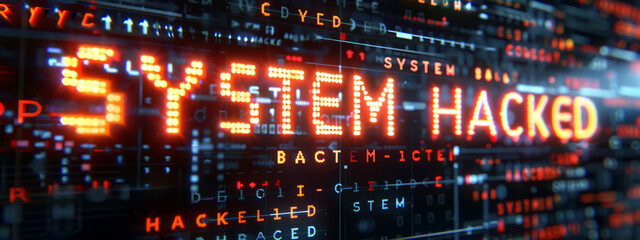 Obraz premium System hacked alert after cyber attack on computer network. Cybersecurity vulnerability, data breach, illegal connection, compromised information concept.