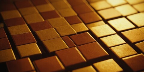 Metal as brown, dark orange and golden blocks, closeup of mosaic squares, graphics for backgrounds, wallpaper, texture.