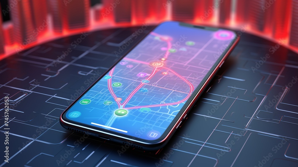 Poster smart phone navigation - mobile gps 3d concept: location app on touchscreen smartphone