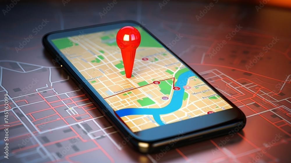 Poster smart phone navigation - mobile gps 3d concept: location app on touchscreen smartphone