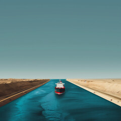 Cargo ship in the sea with blue sky. 3d rendering