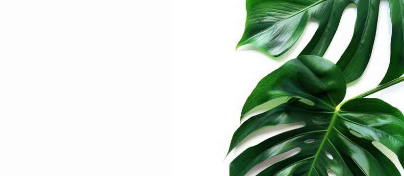Path green tropical monstera leaves on white background. Generated AI image