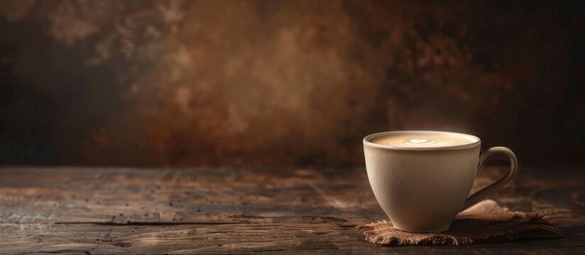 A Cup of hot coffee latte or cappuccino with milk on a dark background. Generated AI image