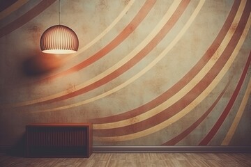 bright multi-colored retro groovy background in vintage minimalist style with backlit lamp. shabby chic wall
