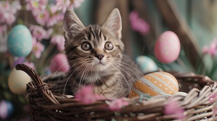 cat and easter eggs