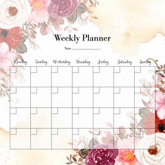 Elegant White Red Watercolor Floral Weekly Planner 2