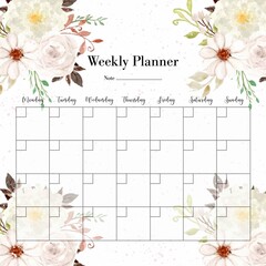 Elegant White Watercolor Floral Weekly Planner
