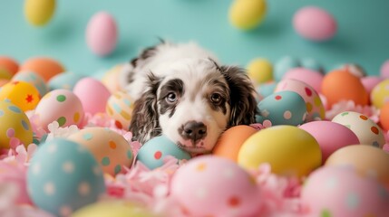 easter dog and eggs