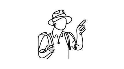 Continuous line drawing of traveler, tourist. Single one line art concept of tourist on white background. Vector illustration