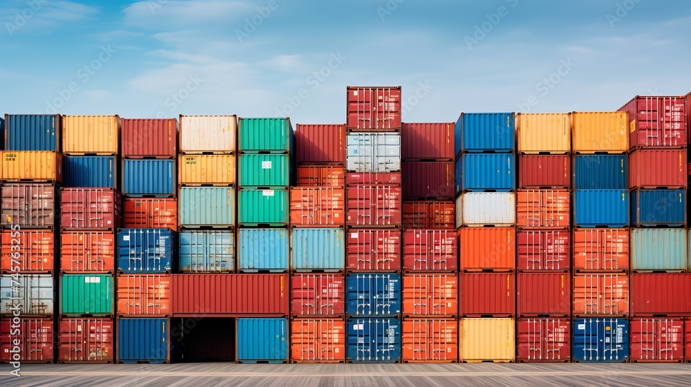 Aufkleber stack of cargo containers in import and export area at port