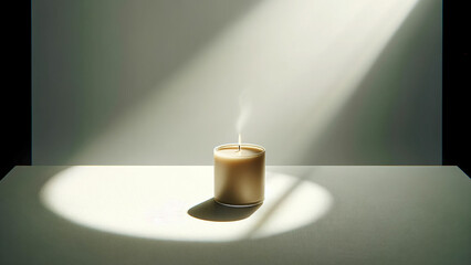 minimalist ad template for a scented candle, showcasing the candle placed on a pristine white table